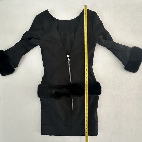 FLAVIO CASTELLANI Black Low Back Fur Trim Cocktail Dress US 8/ 44 Italy - Picture 4 of 10